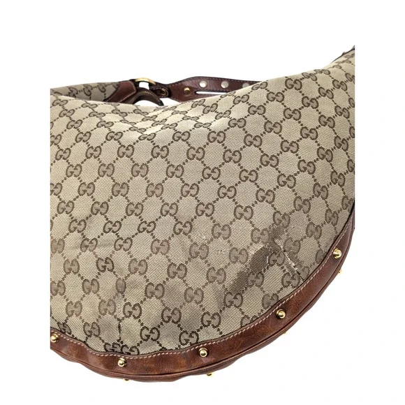 GUCCI Monogram GG Large Biba Studded Hobo Brown - Picture 9 of 12